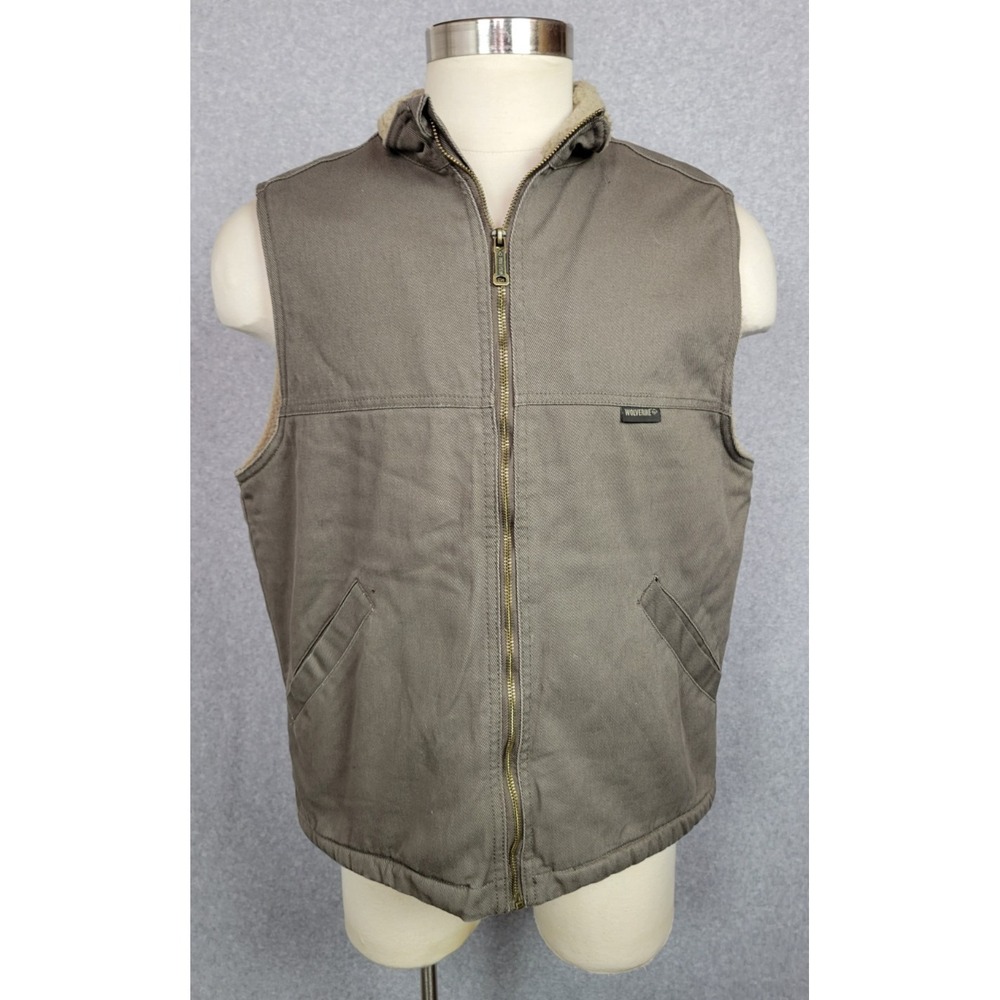 Wolverine Mens Upland Cotton Canvas Twill Sherpa Lined Vest Jacket Taupe Large